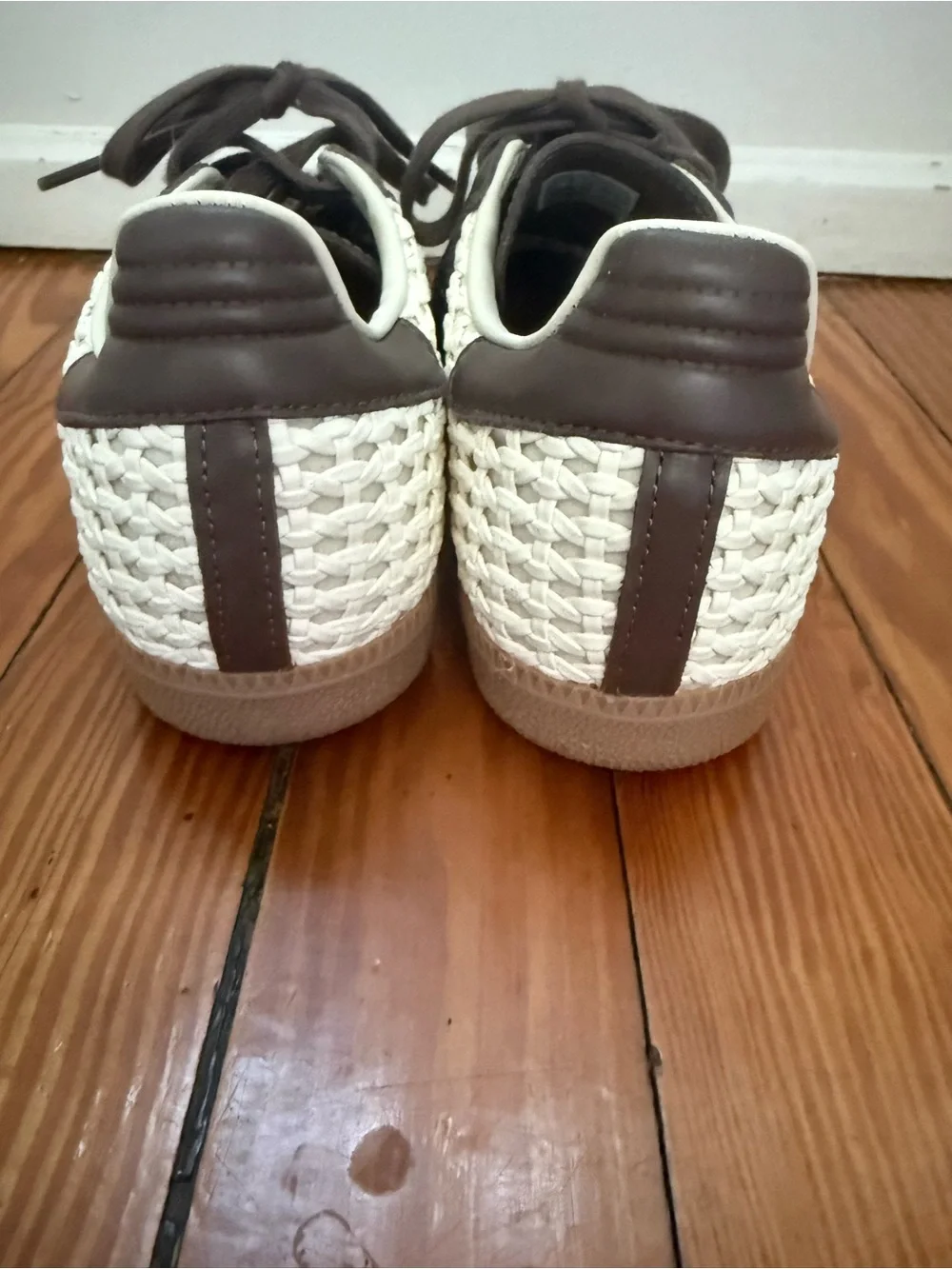 adidas Woven Leather Sneakers in Brown and White